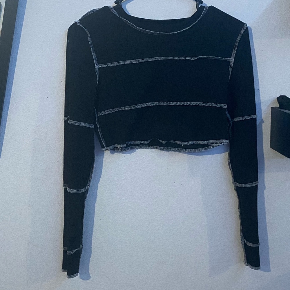 Patchwork Stitching Crop Tops Color Block Long Sleeve Crop T-Shirt